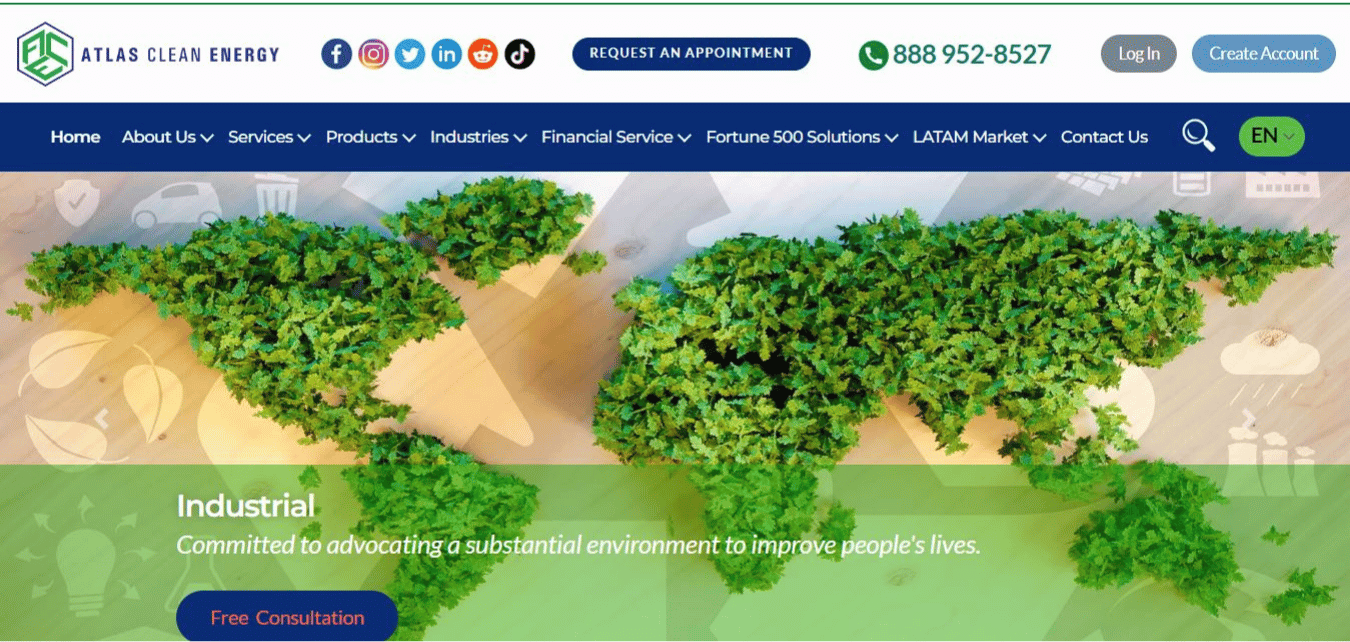 Mockup of Atlas Clean Energy Website